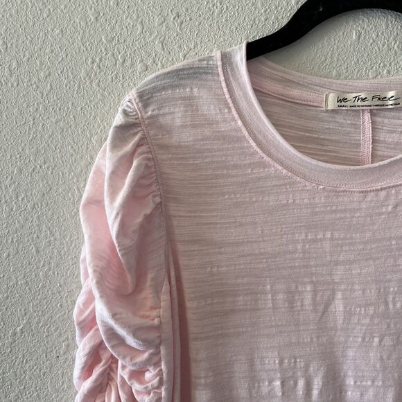 We The Free People Top Size Small Pink Knit Natasha Ruched Ruffle Long Sleeve - Picture 3 of 16